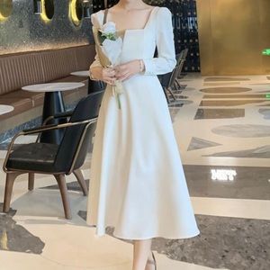 Long-Sleeve Square-Neck Midi A-Line Dress